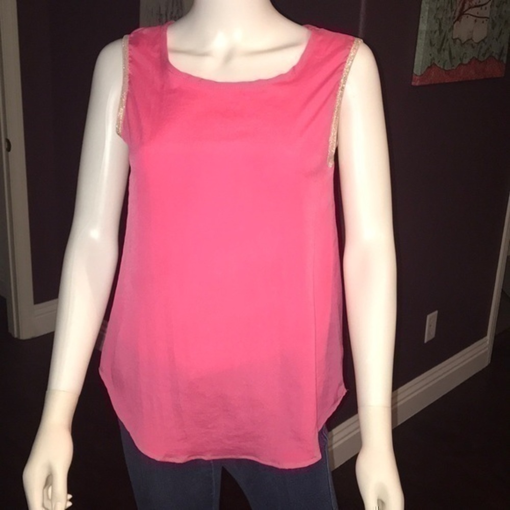 hot pink tank w/ gold threaded detail
